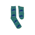 Green socks with bear design on a yellow background, featuring the brand 'Sock It'.